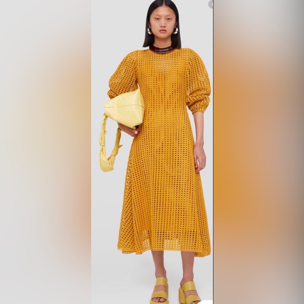 NWT JIL Sander macrame godet flared-skirt midi dress. $3490